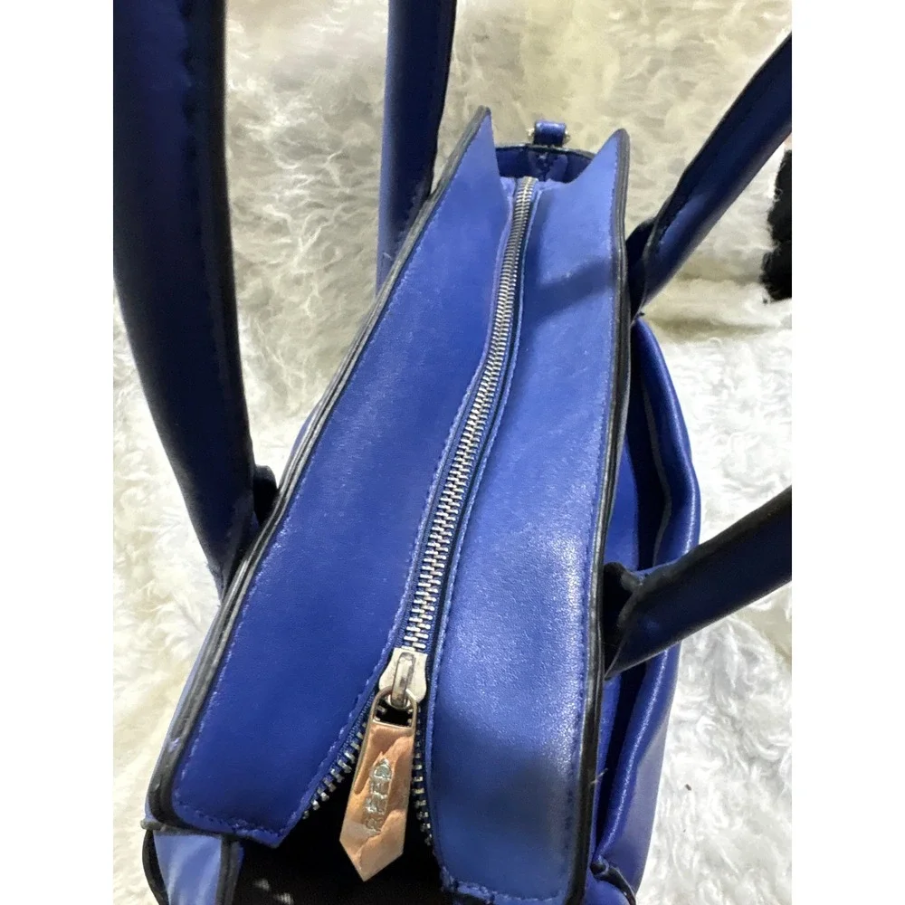 Reed Krakoff Blue‎ Faux Leather Satchel Handbag Silver Hardware Top Zip Tote